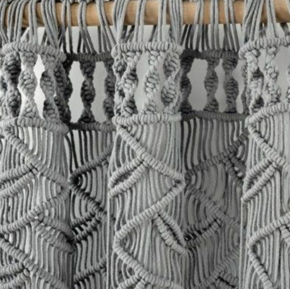 UO Bohemian Macrame Textured Grey Window Curtain Panel Wall Hanging Tapestry - Picture 7 of 13